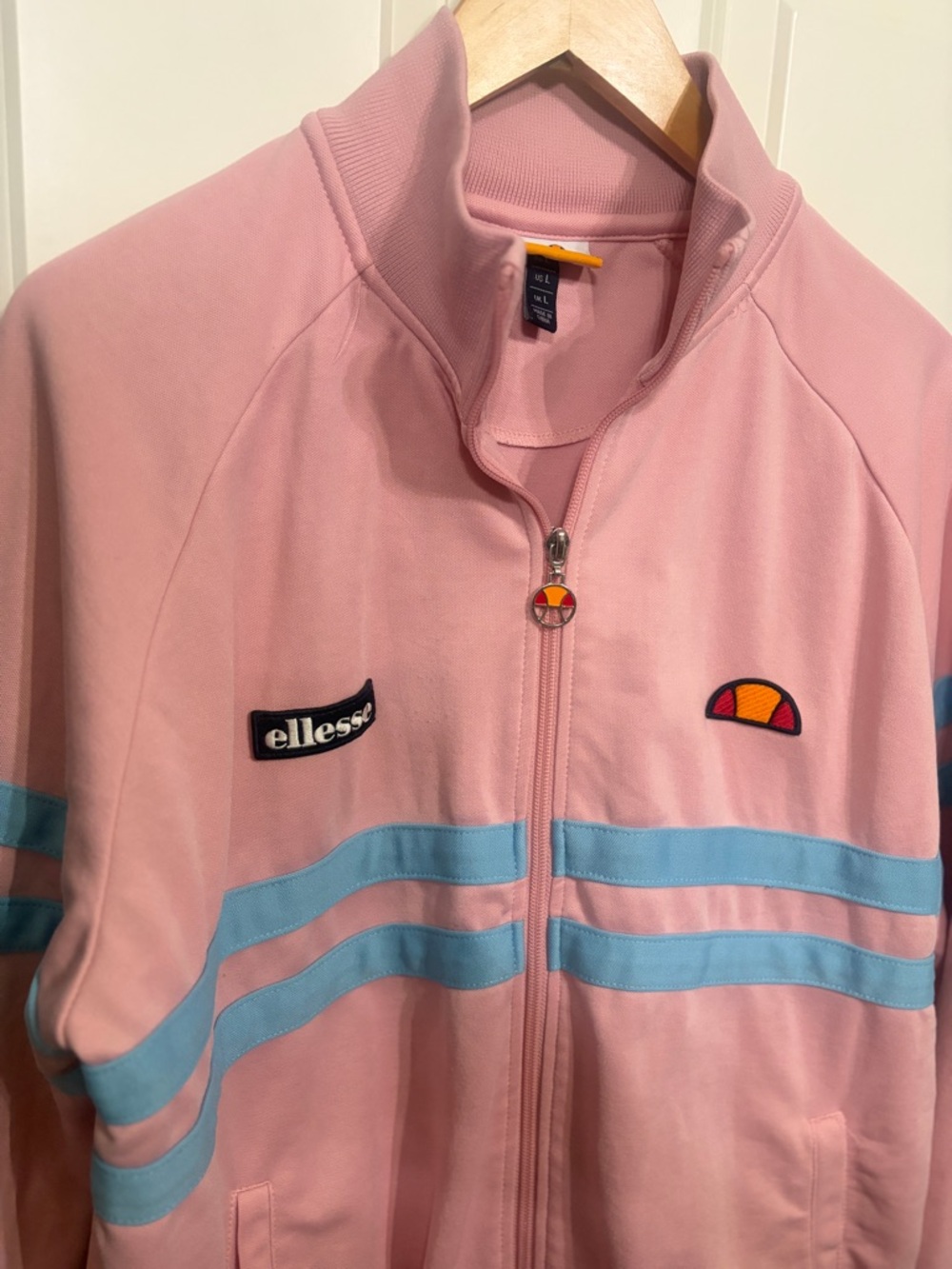 Great Condition Men’s L Ellesse Pink Track Jacket with Sky Blue Stripes. Tennis - Picture 6 of 12